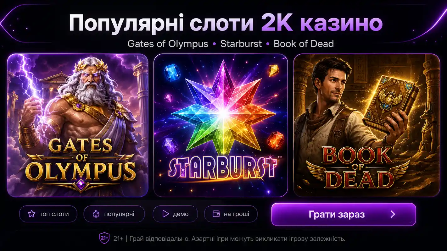 популярні слоти 2k казино &mdash; Gates of Olympus, Starburst, Book of Dead